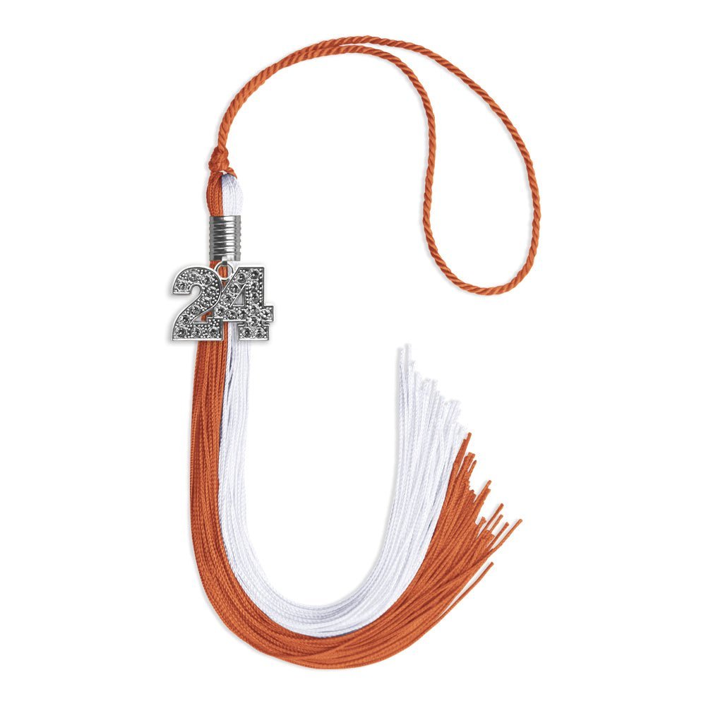 Burnt Orange/White Graduation Tassel with Silver Bling Charm - Endea Graduation
