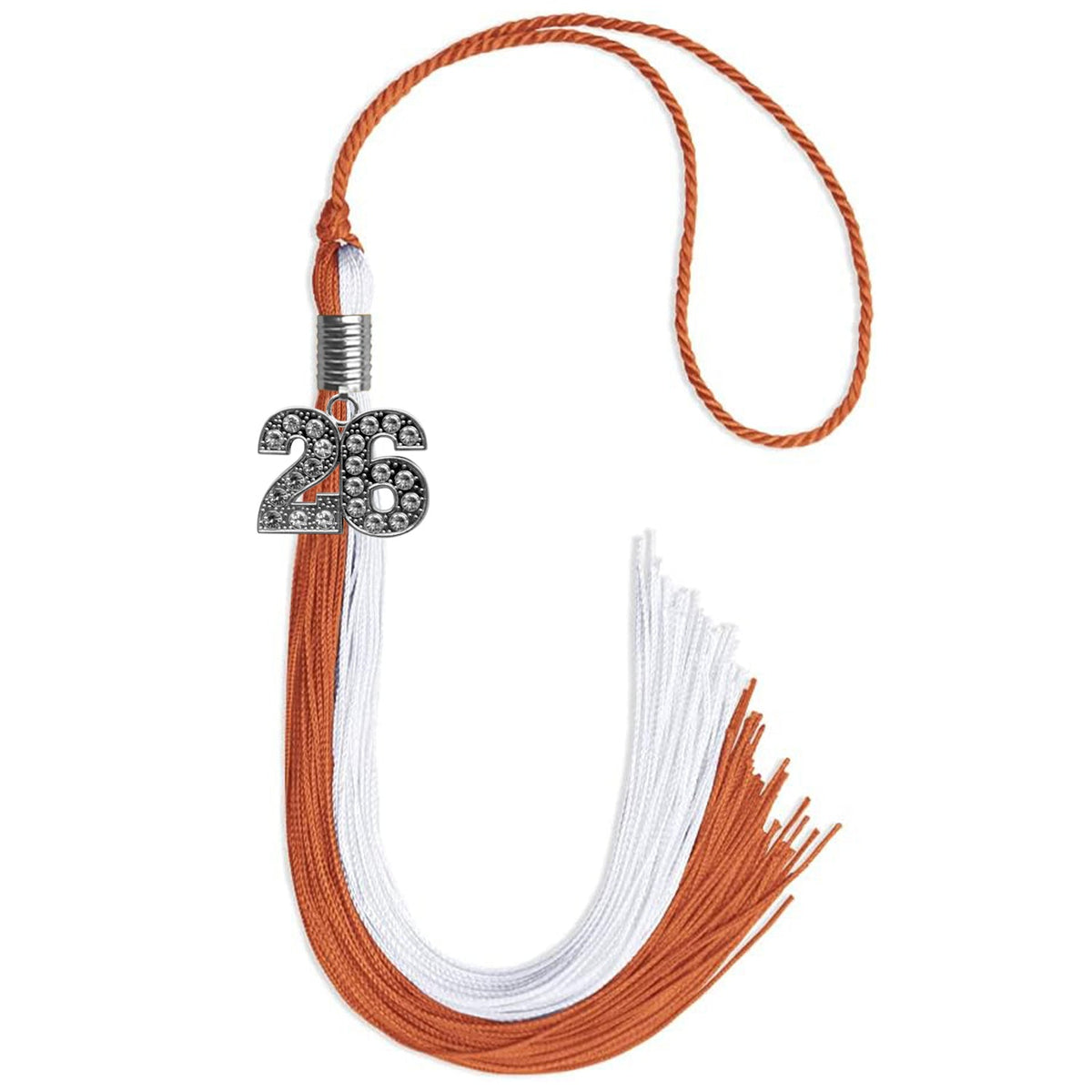 Burnt Orange/White Graduation Tassel with Silver Bling Charm - Endea Graduation