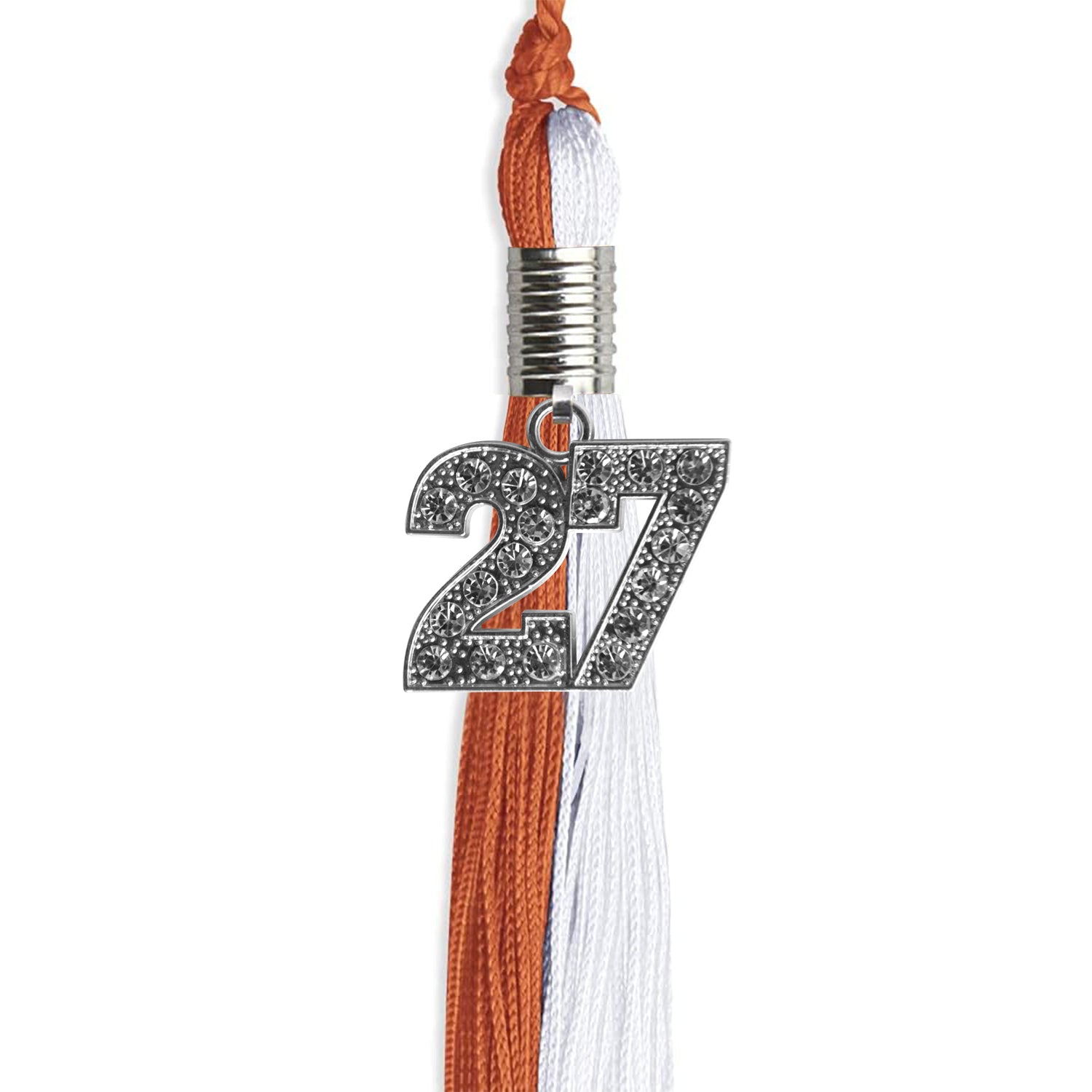 Burnt Orange/White Graduation Tassel with Silver Date Drop - Endea Graduation