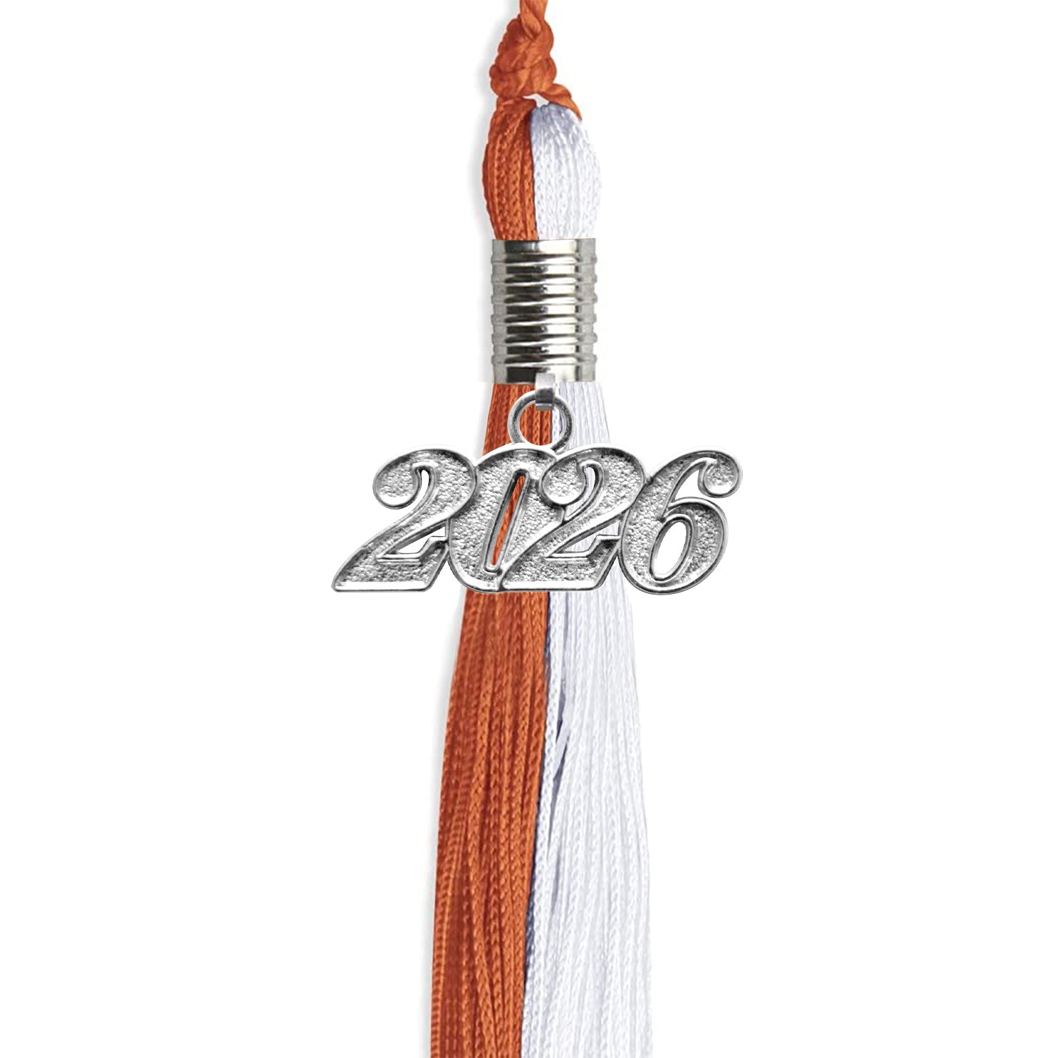 Burnt Orange/White Graduation Tassel with Silver Date Drop - Endea Graduation