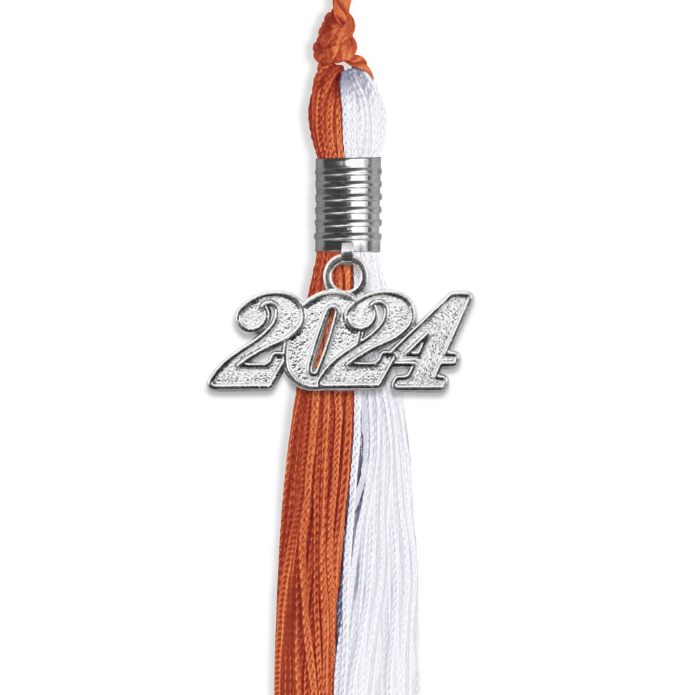 Burnt Orange/White Graduation Tassel with Silver Date Drop - Endea Graduation