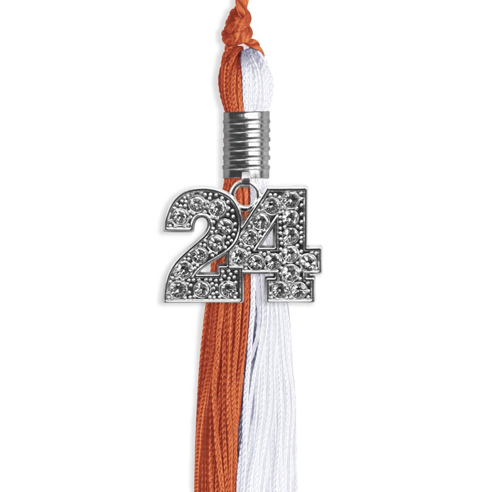 Burnt Orange/White Graduation Tassel with Silver Date Drop - Endea Graduation