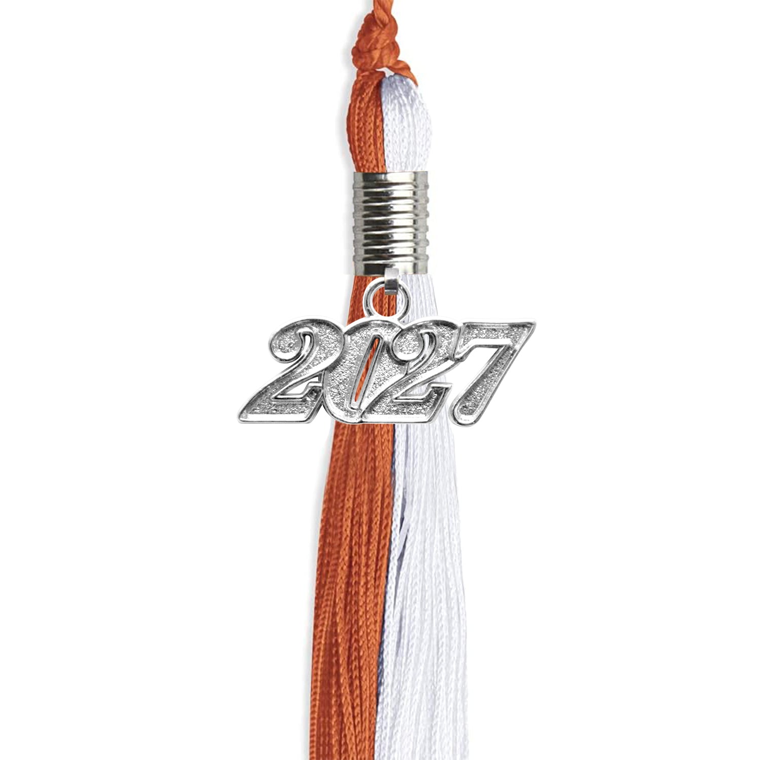 Burnt Orange/White Graduation Tassel with Silver Date Drop - Endea Graduation