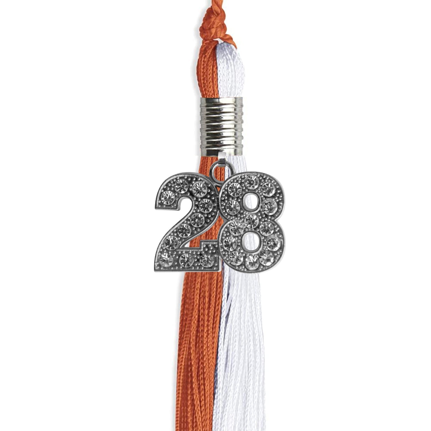 Burnt Orange/White Graduation Tassel with Silver Date Drop - Endea Graduation