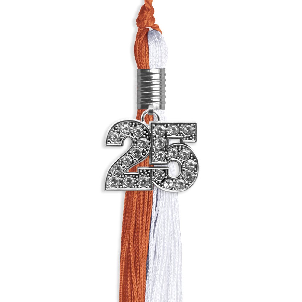 Burnt Orange/White Graduation Tassel with Silver Date Drop - Endea Graduation