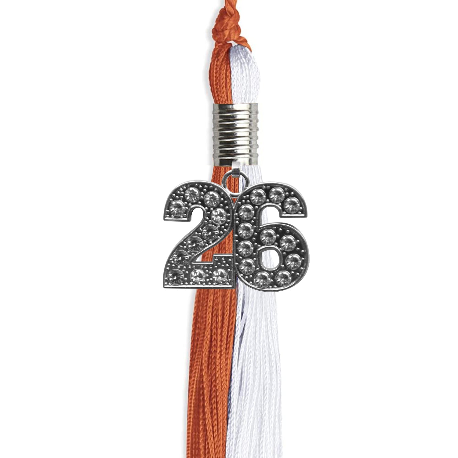 Burnt Orange/White Graduation Tassel with Silver Date Drop - Endea Graduation