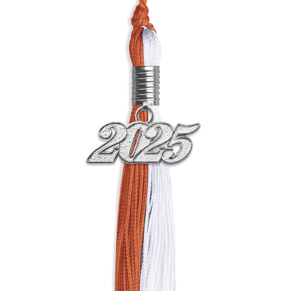 Burnt Orange/White Graduation Tassel with Silver Date Drop - Endea Graduation