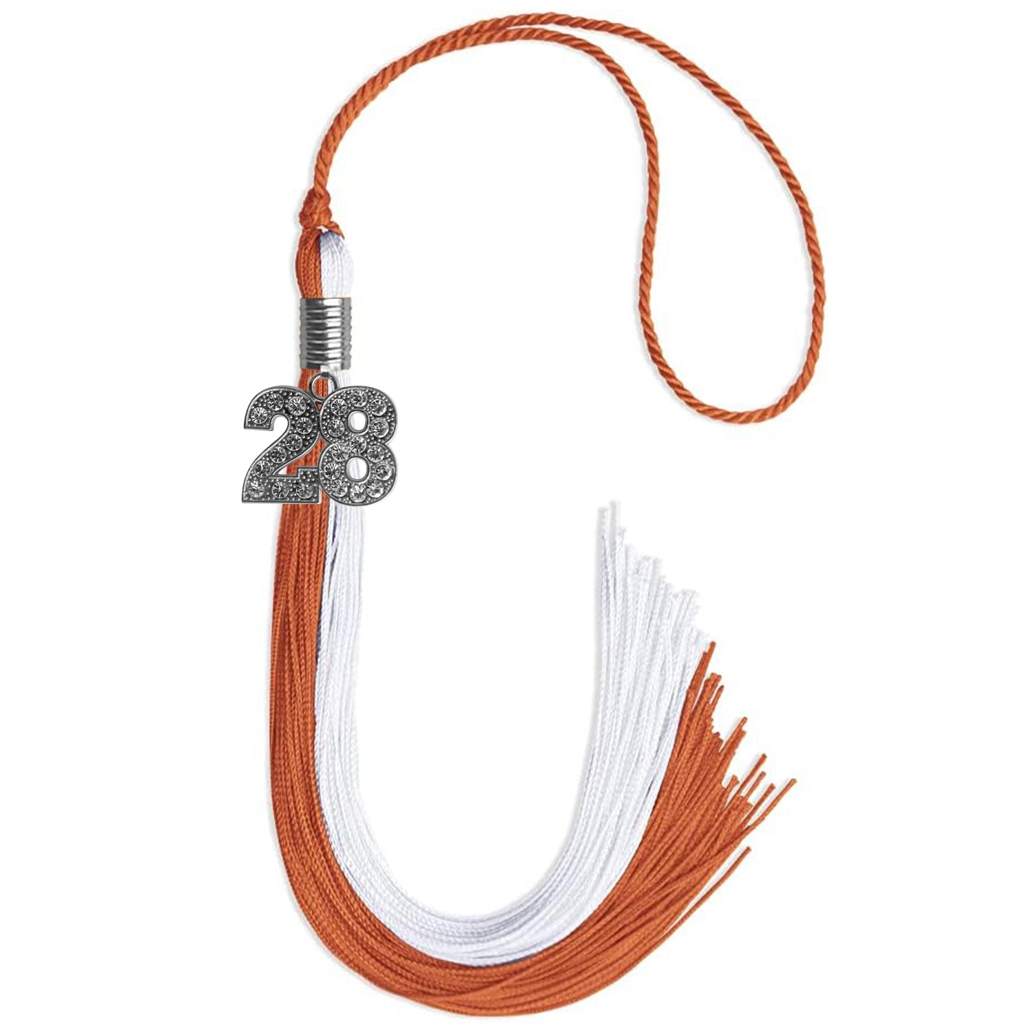 Burnt Orange/White Graduation Tassel with Silver Date Drop - Endea Graduation