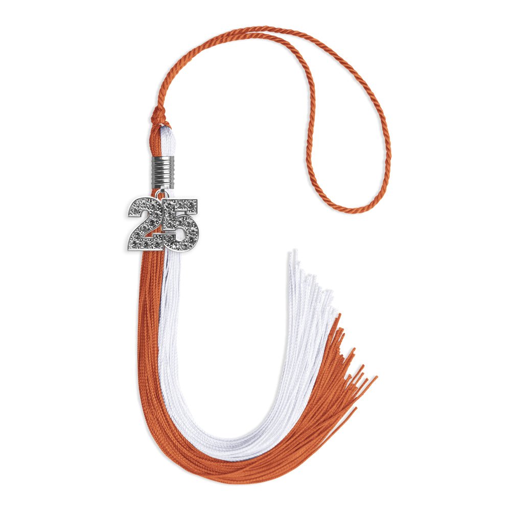 Burnt Orange/White Graduation Tassel with Silver Date Drop - Endea Graduation