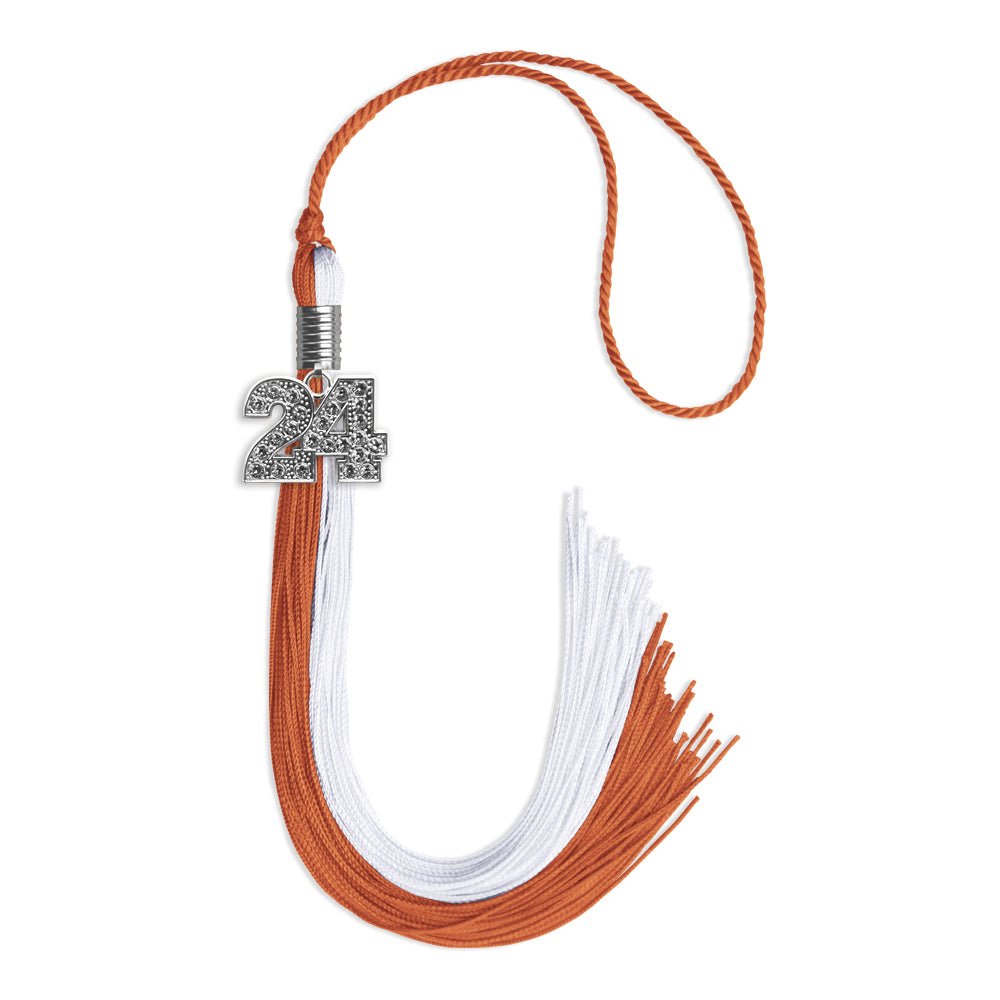 Burnt Orange/White Graduation Tassel with Silver Date Drop - Endea Graduation