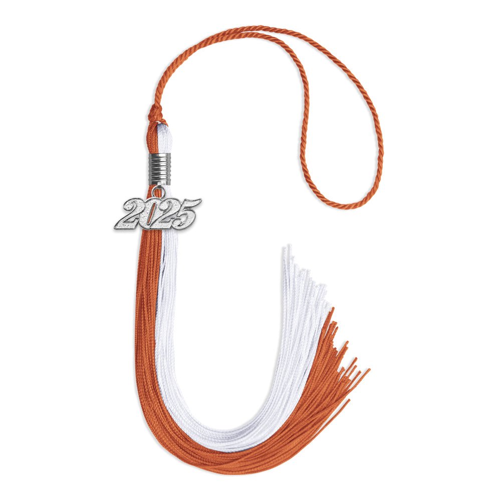 Burnt Orange/White Graduation Tassel with Silver Date Drop - Endea Graduation