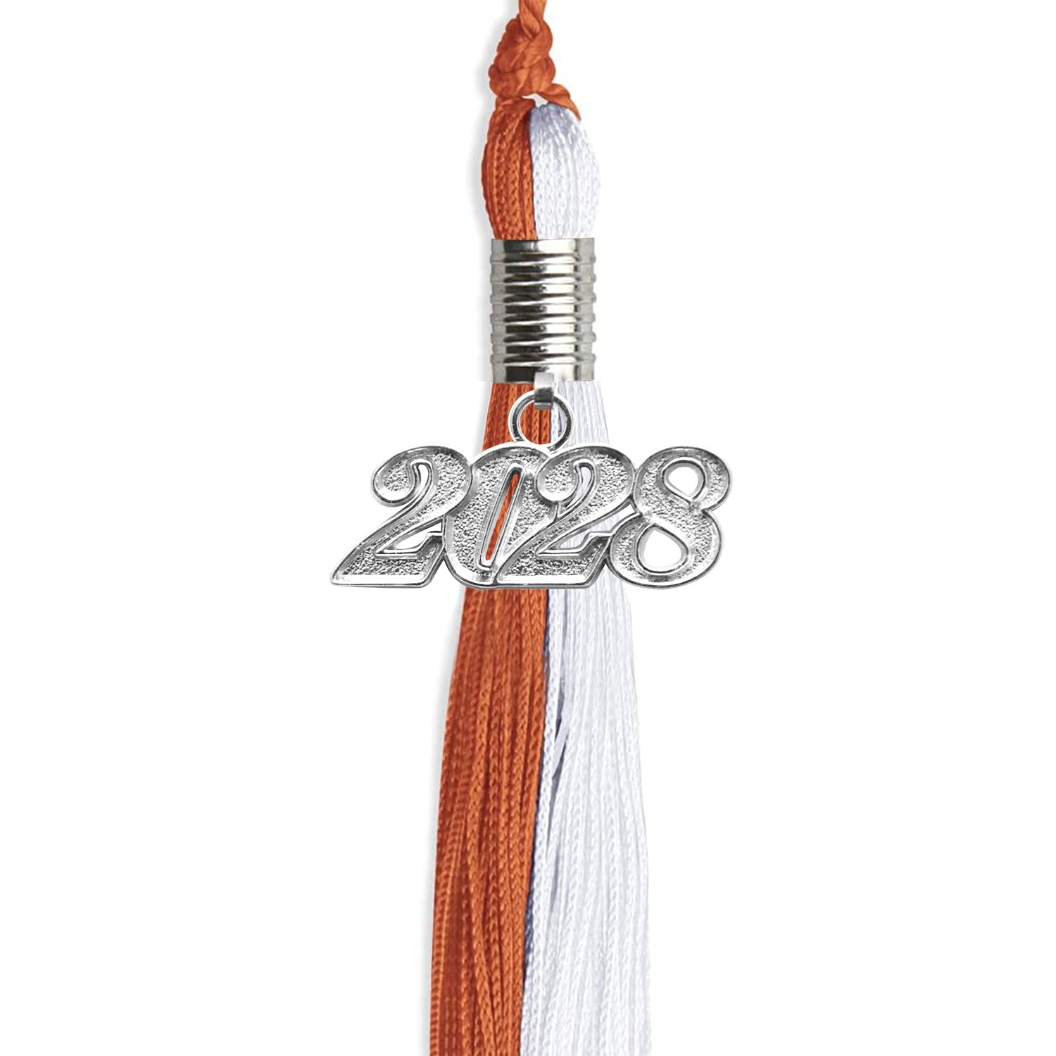 Burnt Orange/White Graduation Tassel with Silver Date Drop - Endea Graduation