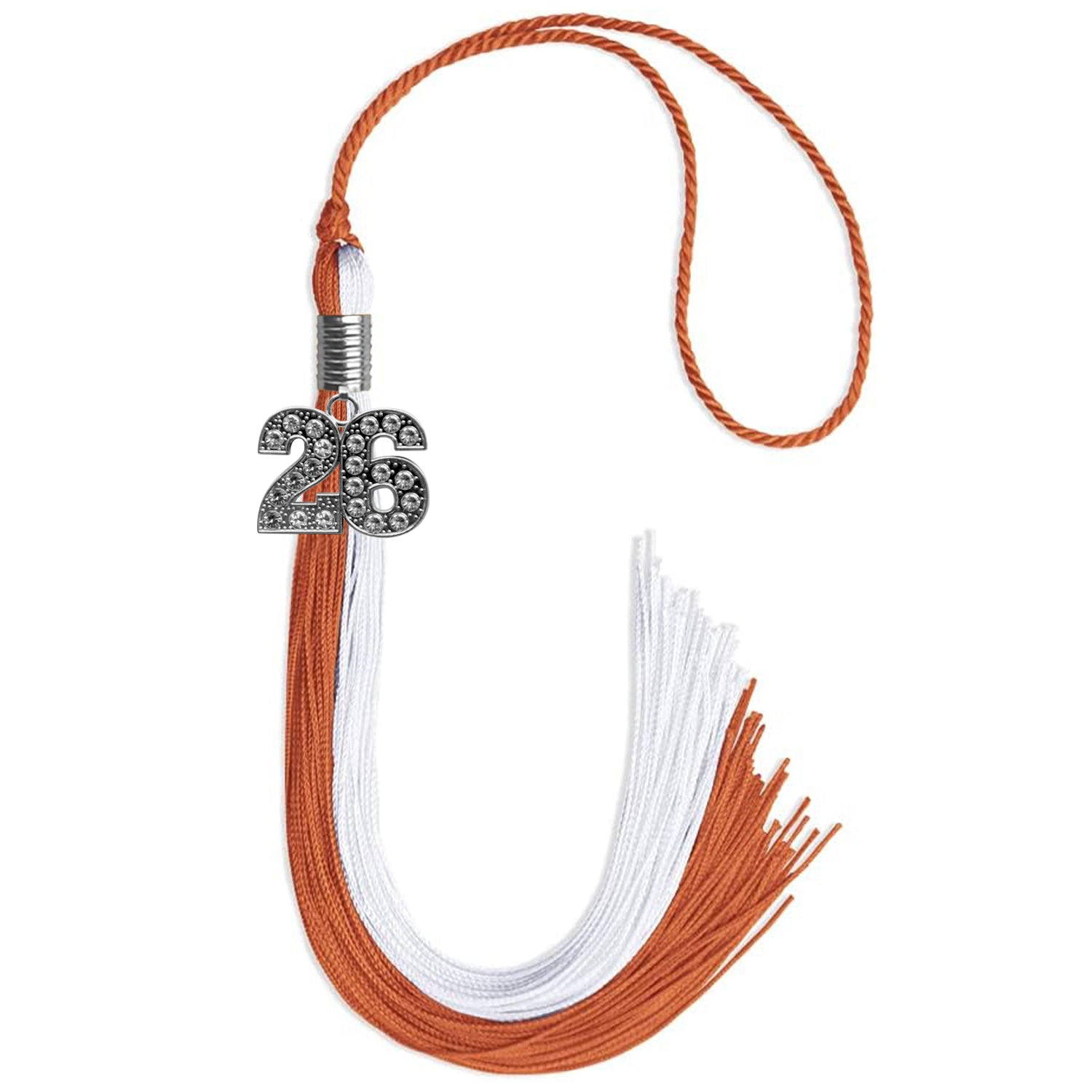 Burnt Orange/White Graduation Tassel with Silver Date Drop - Endea Graduation