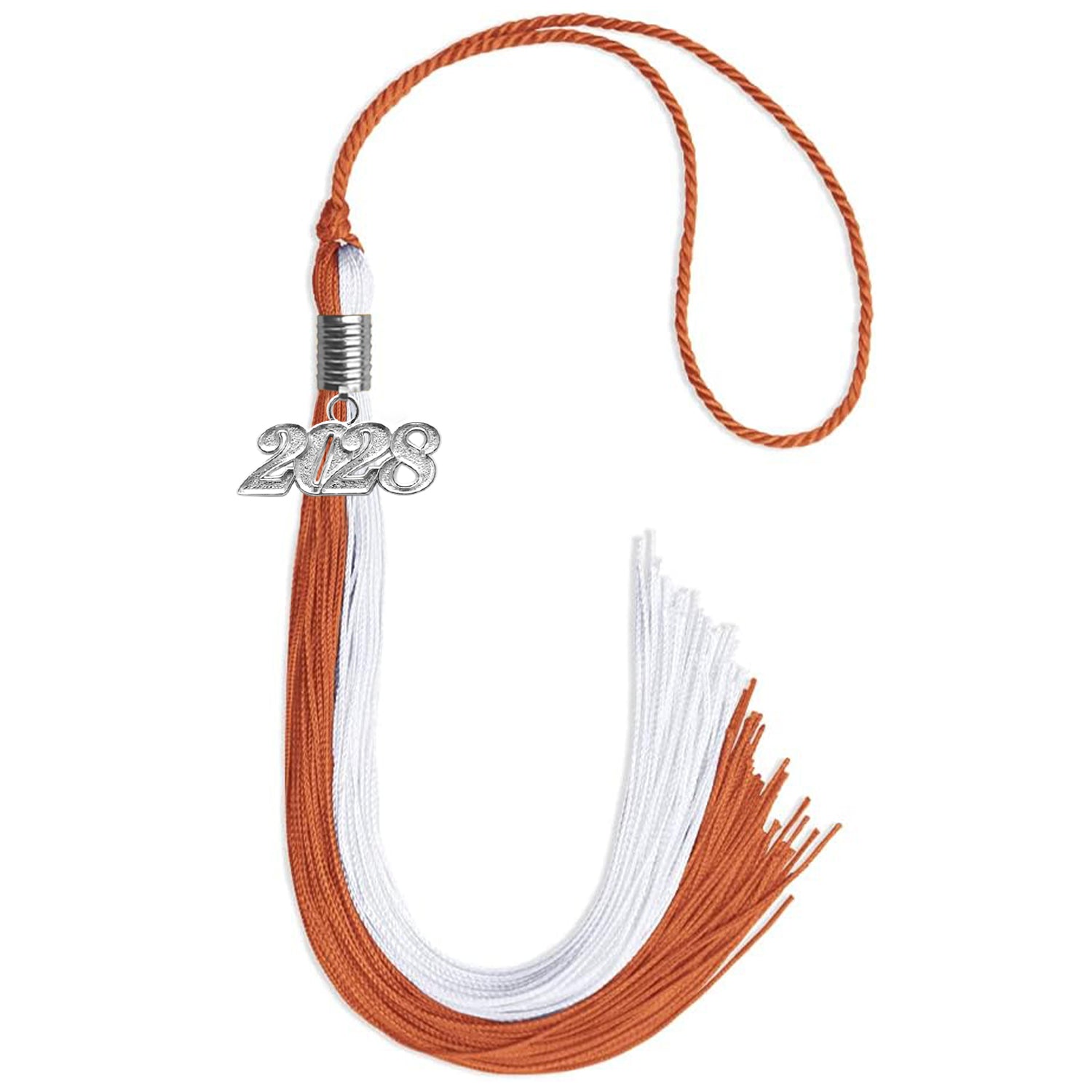 Burnt Orange/White Graduation Tassel with Silver Date Drop - Endea Graduation