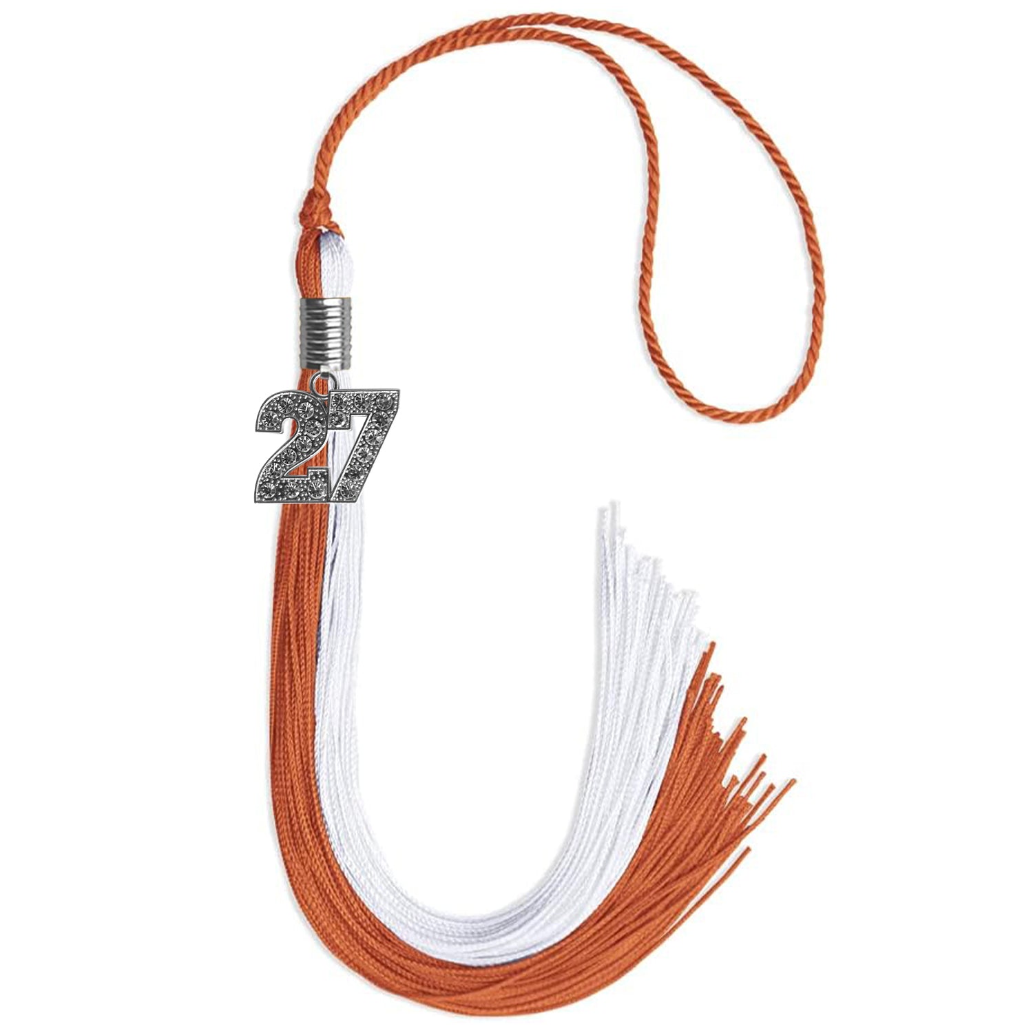 Burnt Orange/White Graduation Tassel with Silver Date Drop - Endea Graduation