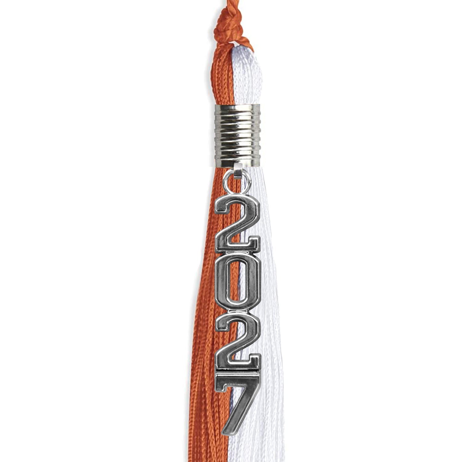 Burnt Orange/White Graduation Tassel with Silver Stacked Date Drop - Endea Graduation