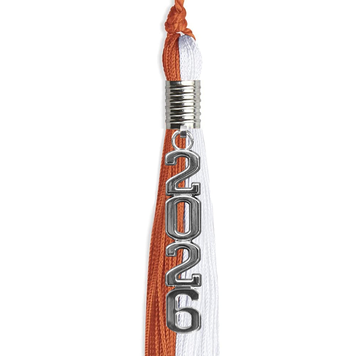 Burnt Orange/White Graduation Tassel with Silver Stacked Date Drop - Endea Graduation