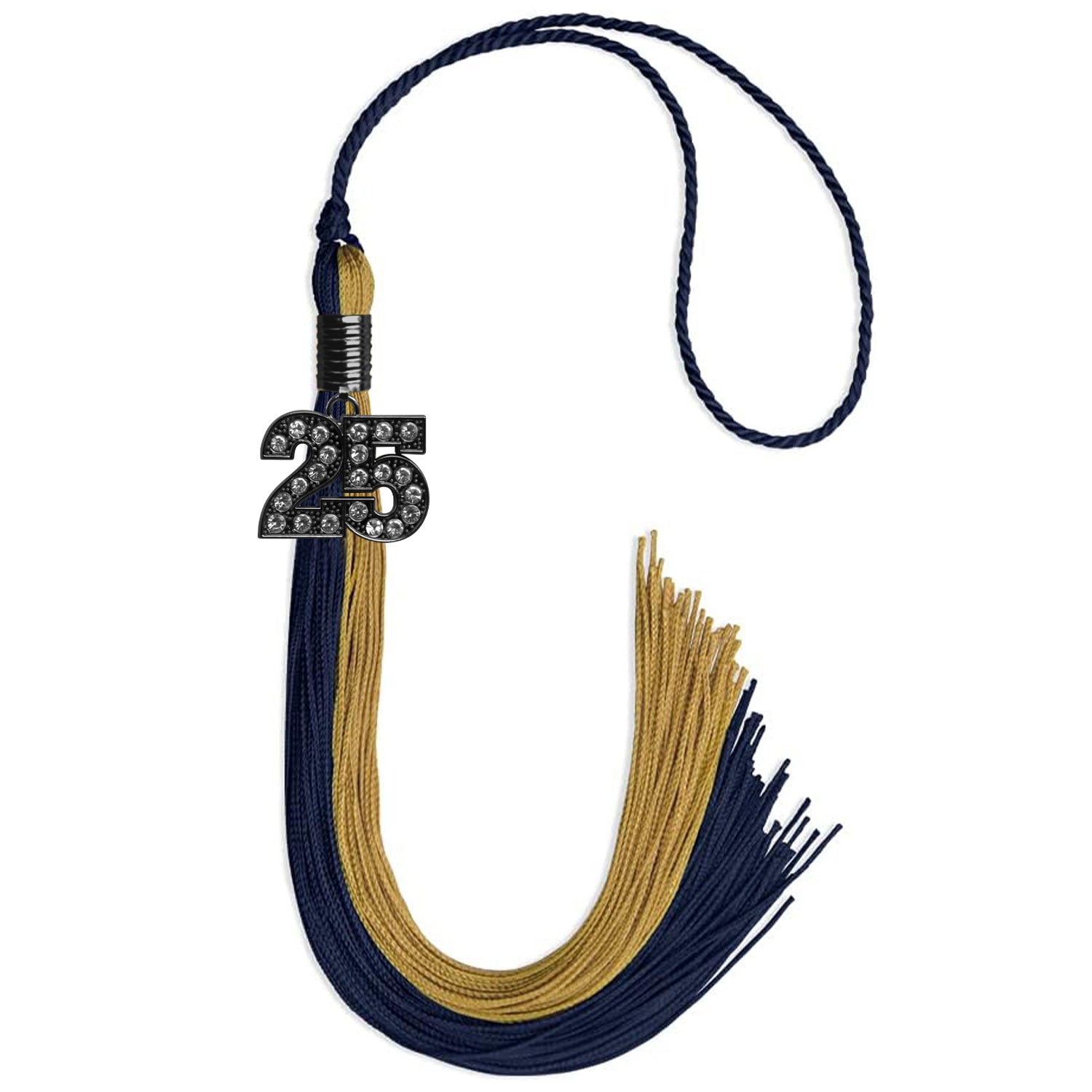 Dark Navy Blue/Antique Gold Graduation Tassel with Black Date Drop - Endea Graduation