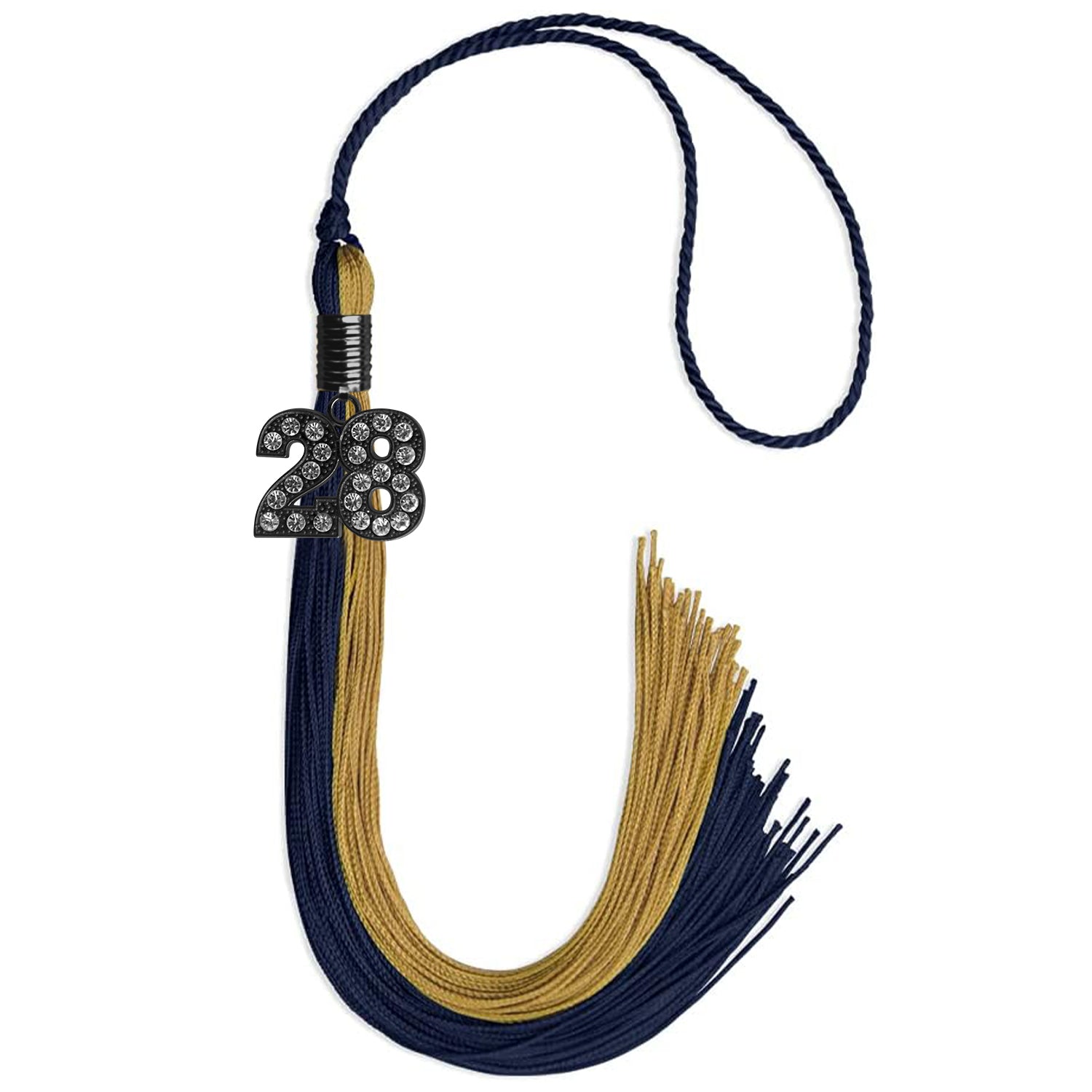 Dark Navy Blue/Antique Gold Graduation Tassel with Black Date Drop - Endea Graduation