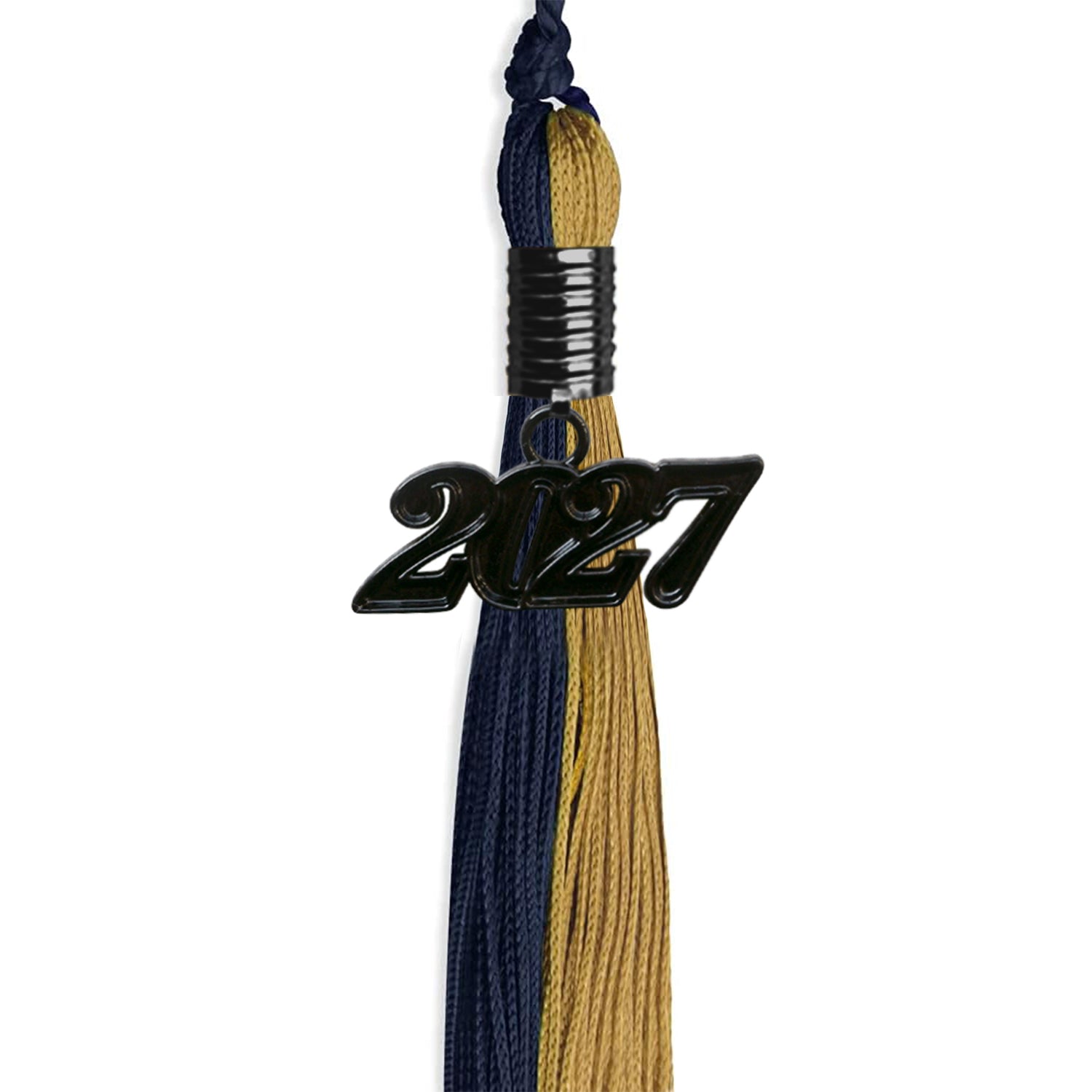 Dark Navy Blue/Antique Gold Graduation Tassel with Black Date Drop - Endea Graduation