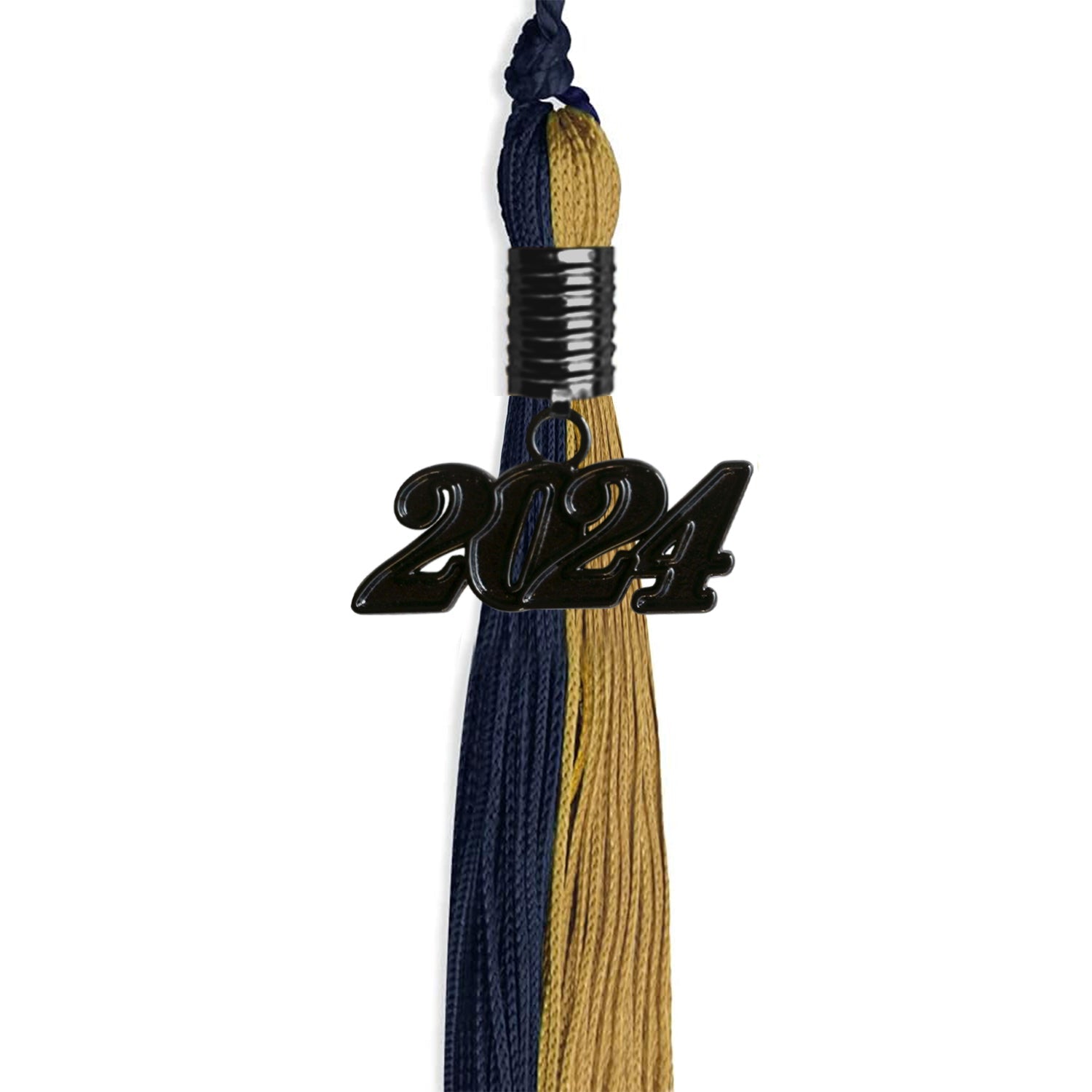 Dark Navy Blue/Antique Gold Graduation Tassel with Black Date Drop - Endea Graduation