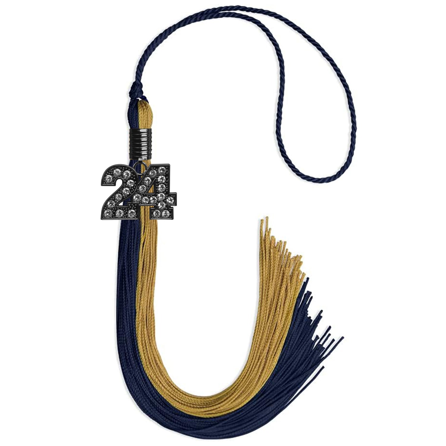 Dark Navy Blue/Antique Gold Graduation Tassel with Black Date Drop - Endea Graduation