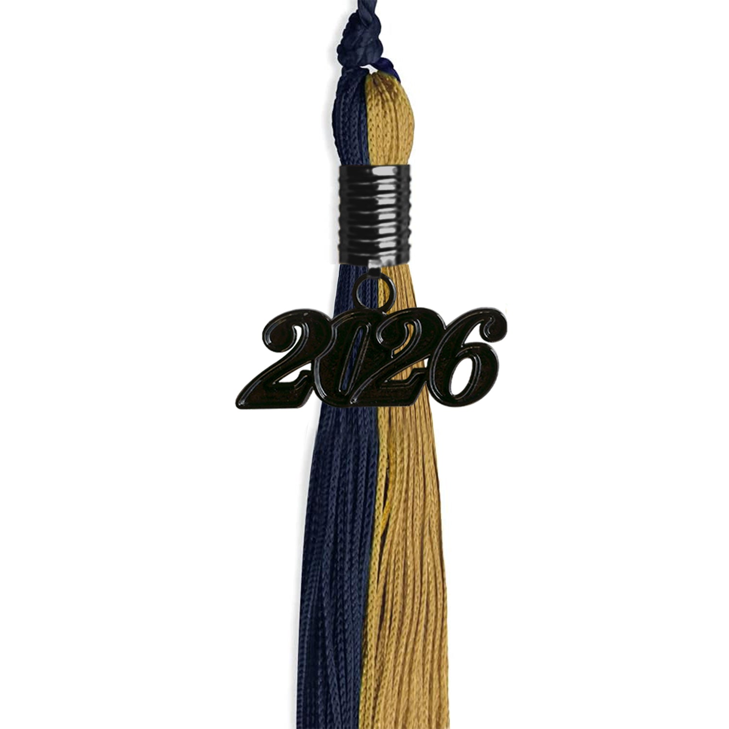 Dark Navy Blue/Antique Gold Graduation Tassel with Black Date Drop - Endea Graduation