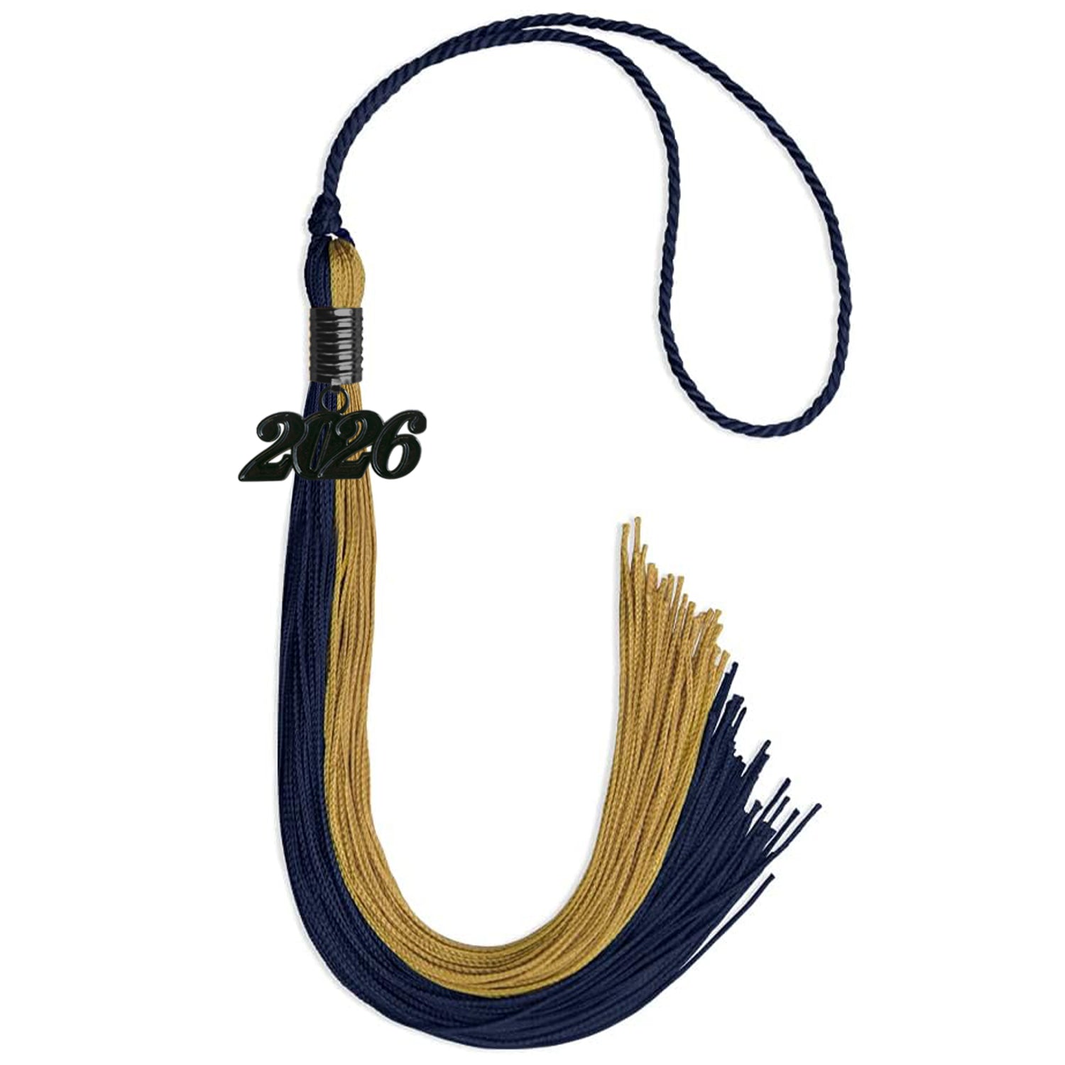 Dark Navy Blue/Antique Gold Graduation Tassel with Black Date Drop - Endea Graduation