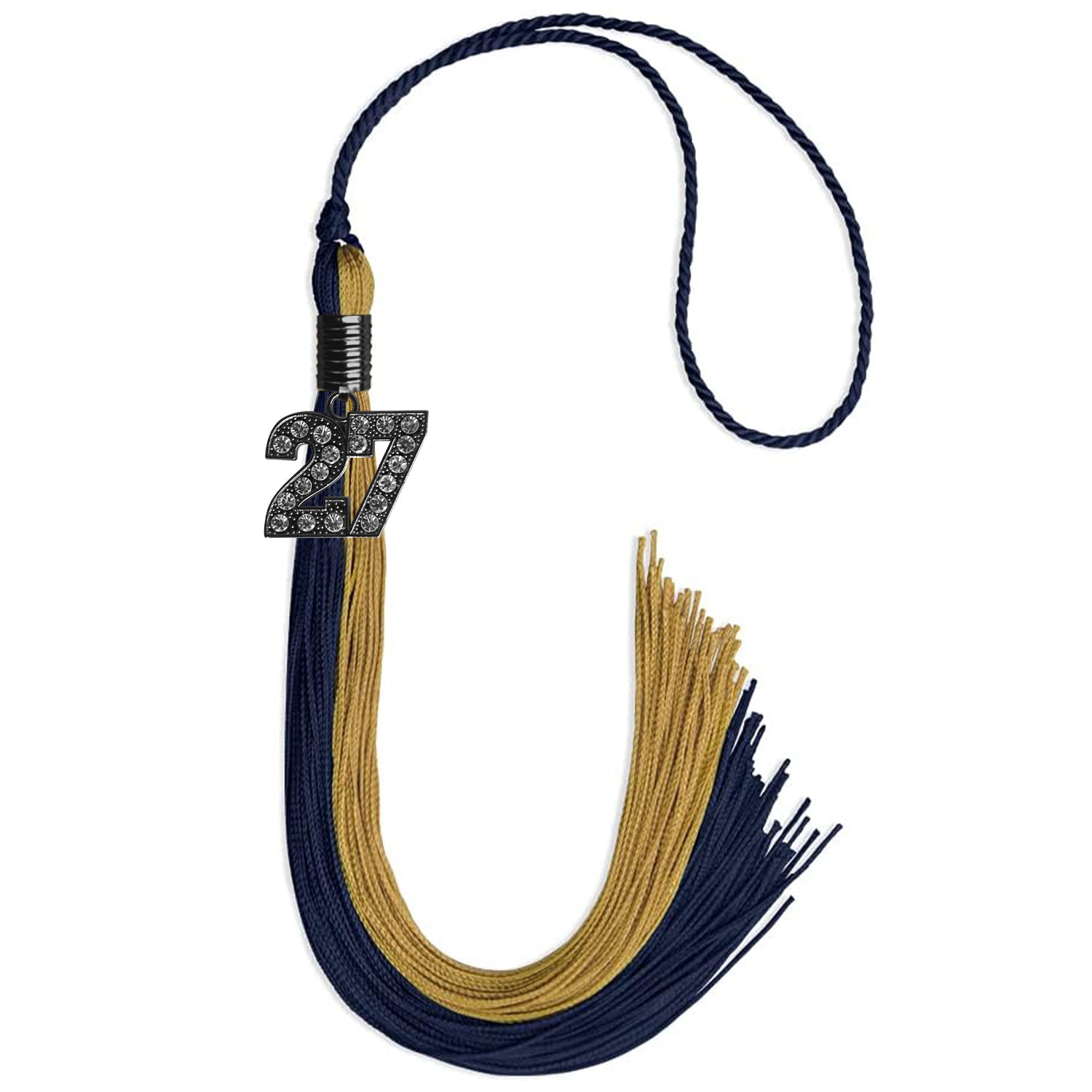 Dark Navy Blue/Antique Gold Graduation Tassel with Black Date Drop - Endea Graduation