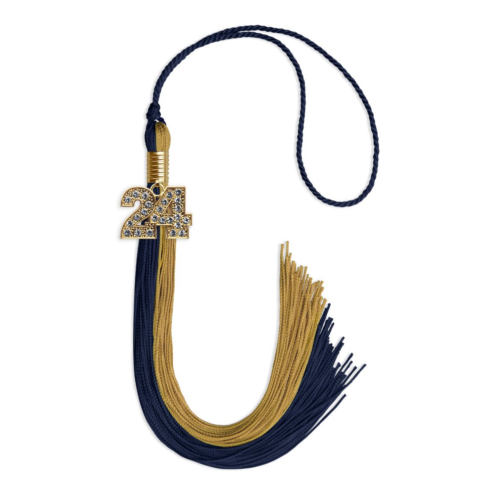 Dark Navy Blue/Antique Gold Graduation Tassel with Gold Date Drop - Endea Graduation