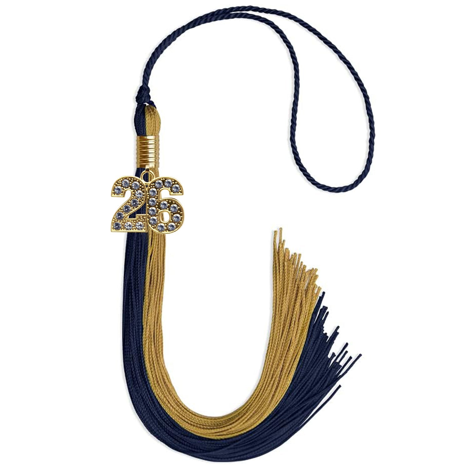 Dark Navy Blue/Antique Gold Graduation Tassel with Gold Date Drop - Endea Graduation