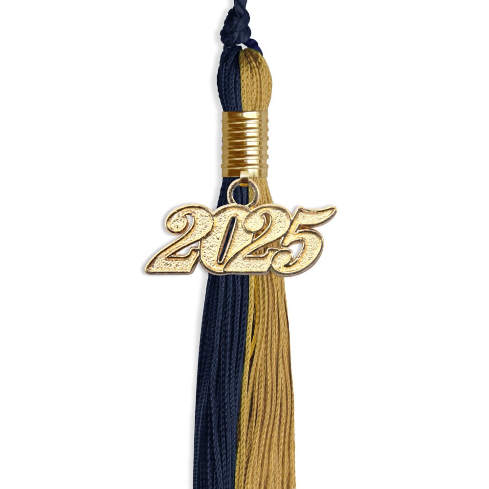 Dark Navy Blue/Antique Gold Graduation Tassel with Gold Date Drop - Endea Graduation