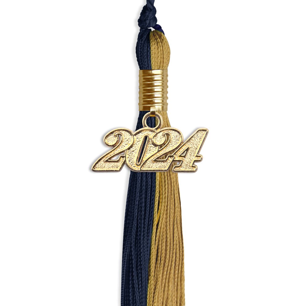 Dark Navy Blue/Antique Gold Graduation Tassel with Gold Date Drop - Endea Graduation