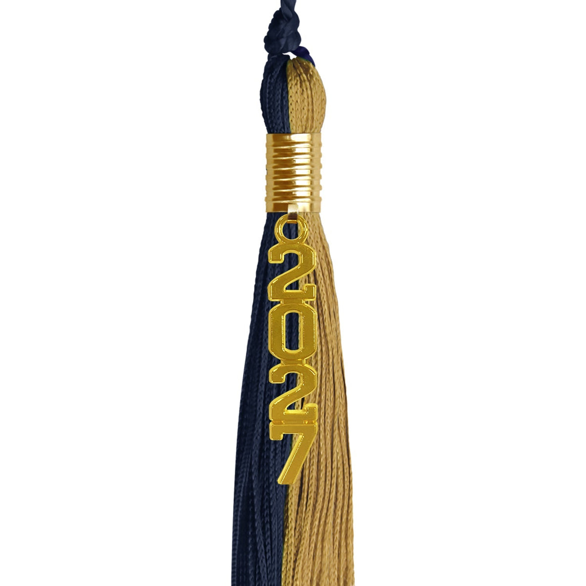 Dark Navy Blue/Antique Gold Graduation Tassel with Gold Stacked Date Drop - Endea Graduation