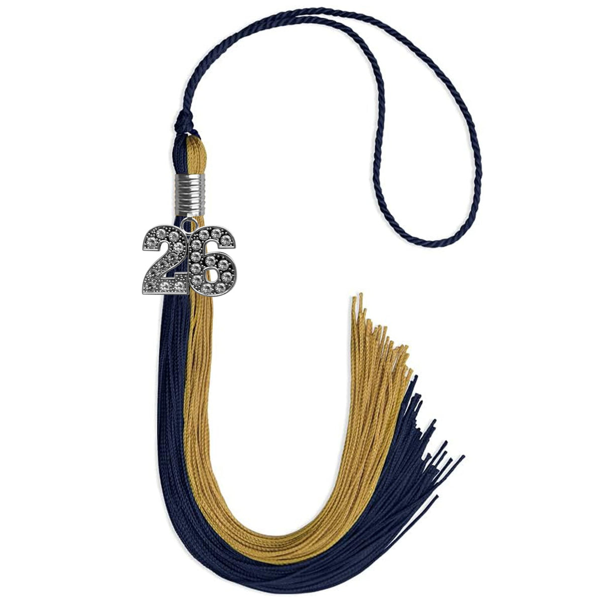 Dark Navy Blue/Antique Gold Graduation Tassel with Silver Bling Charm - Endea Graduation