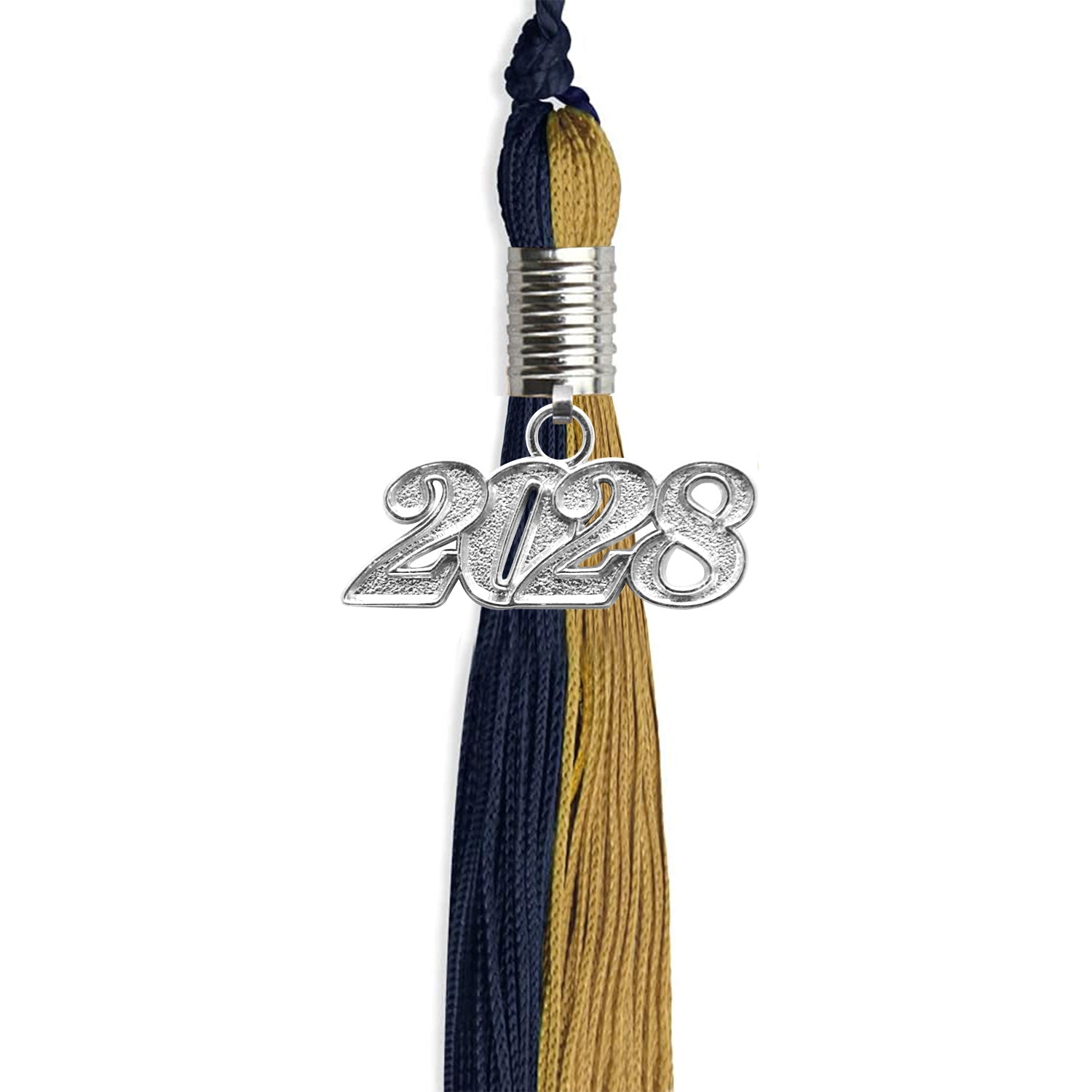 Dark Navy Blue/Antique Gold Graduation Tassel with Silver Date Drop - Endea Graduation