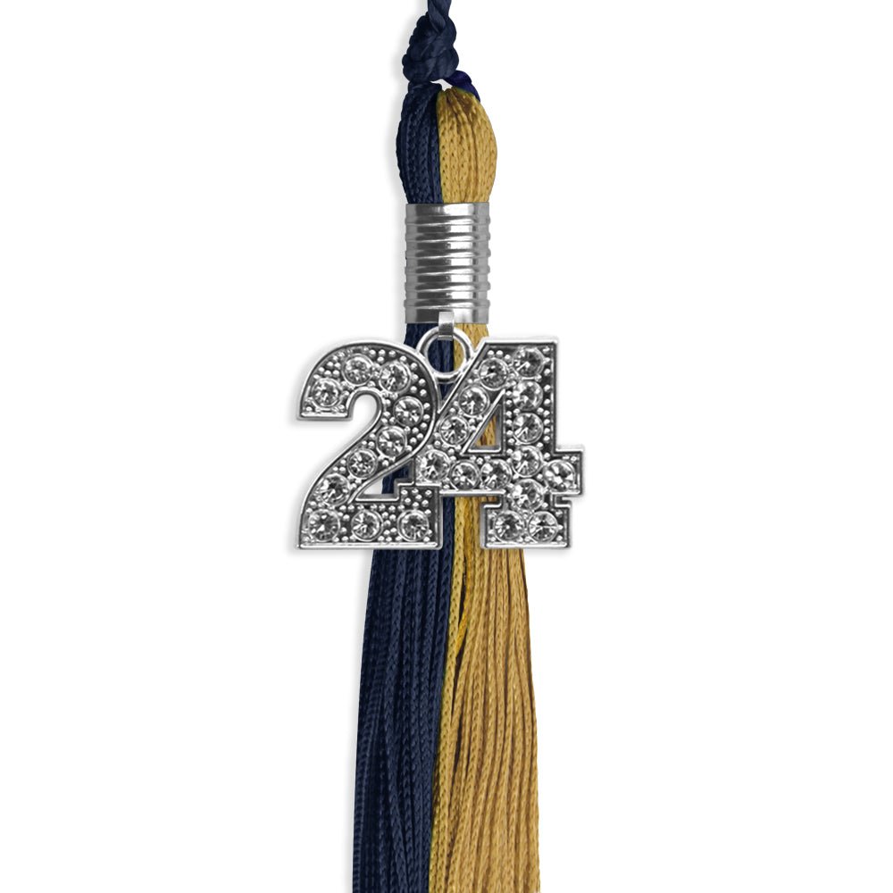 Dark Navy Blue/Antique Gold Graduation Tassel with Silver Date Drop - Endea Graduation