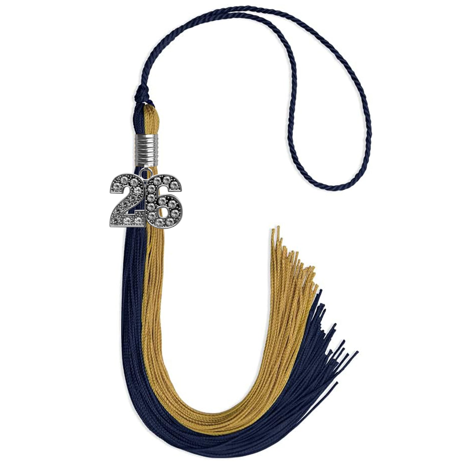 Dark Navy Blue/Antique Gold Graduation Tassel with Silver Date Drop - Endea Graduation