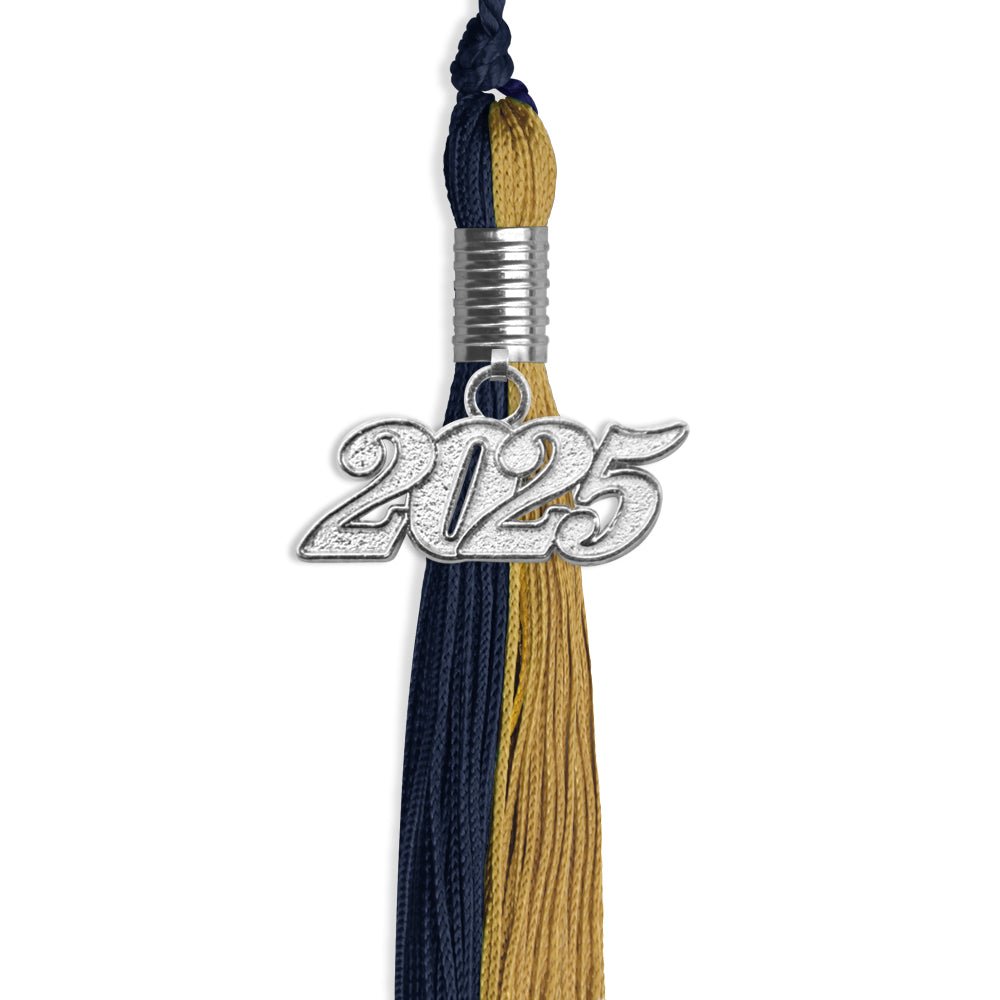 Dark Navy Blue/Antique Gold Graduation Tassel with Silver Date Drop - Endea Graduation