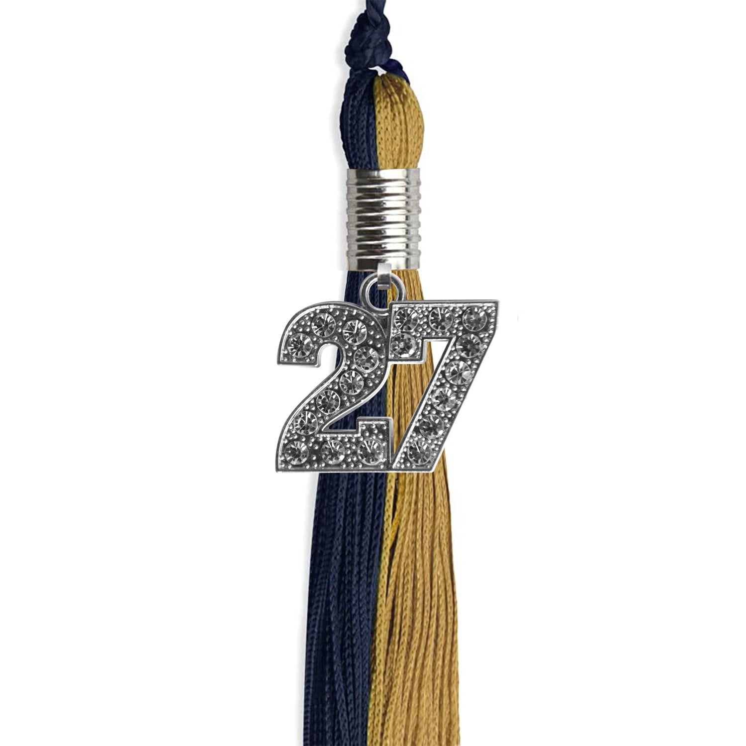 Dark Navy Blue/Antique Gold Graduation Tassel with Silver Date Drop - Endea Graduation