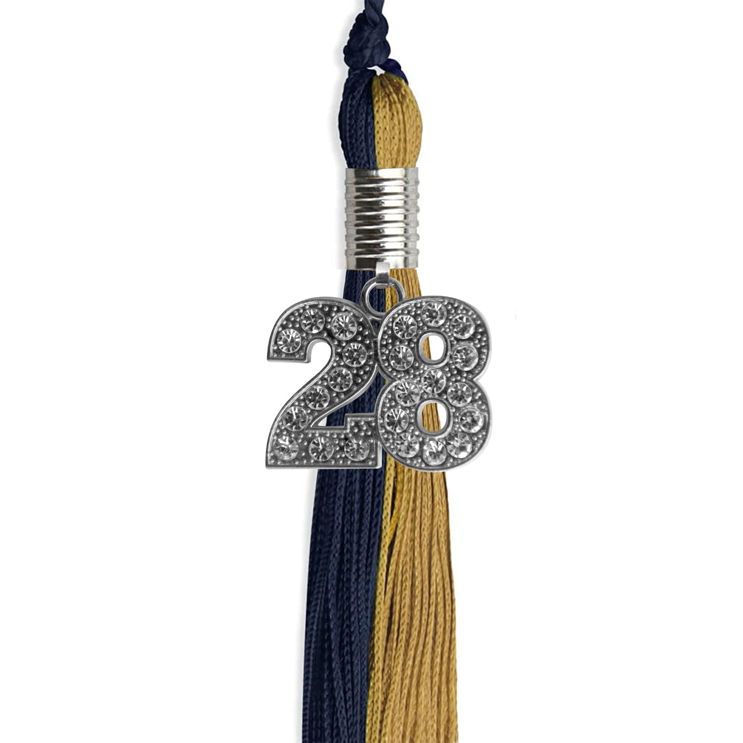 Dark Navy Blue/Antique Gold Graduation Tassel with Silver Date Drop - Endea Graduation