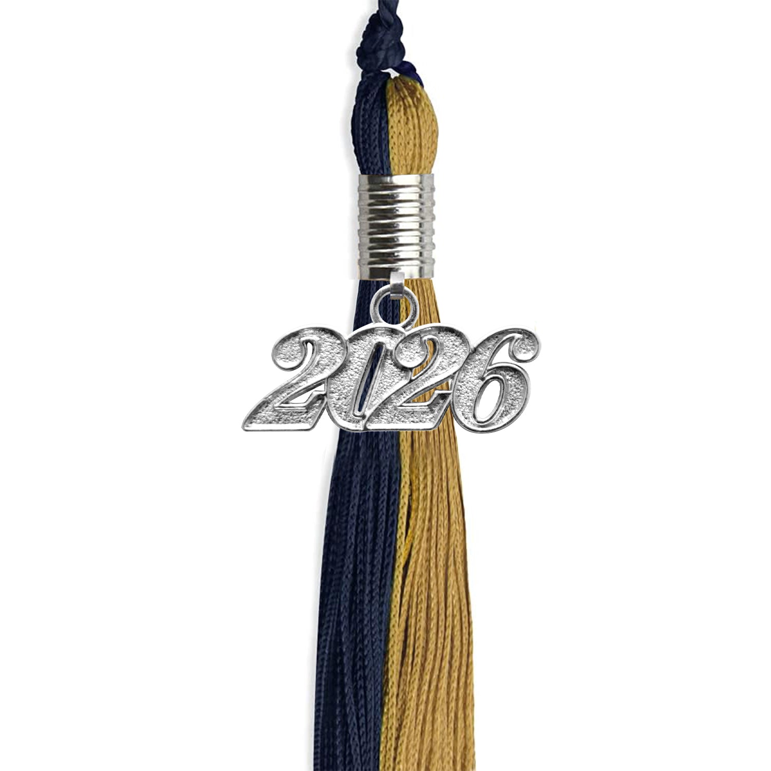 Dark Navy Blue/Antique Gold Graduation Tassel with Silver Date Drop - Endea Graduation