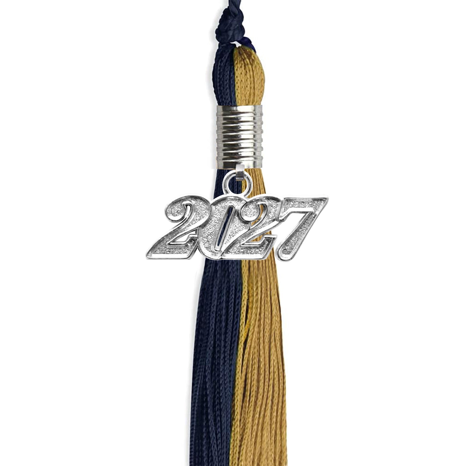 Dark Navy Blue/Antique Gold Graduation Tassel with Silver Date Drop - Endea Graduation