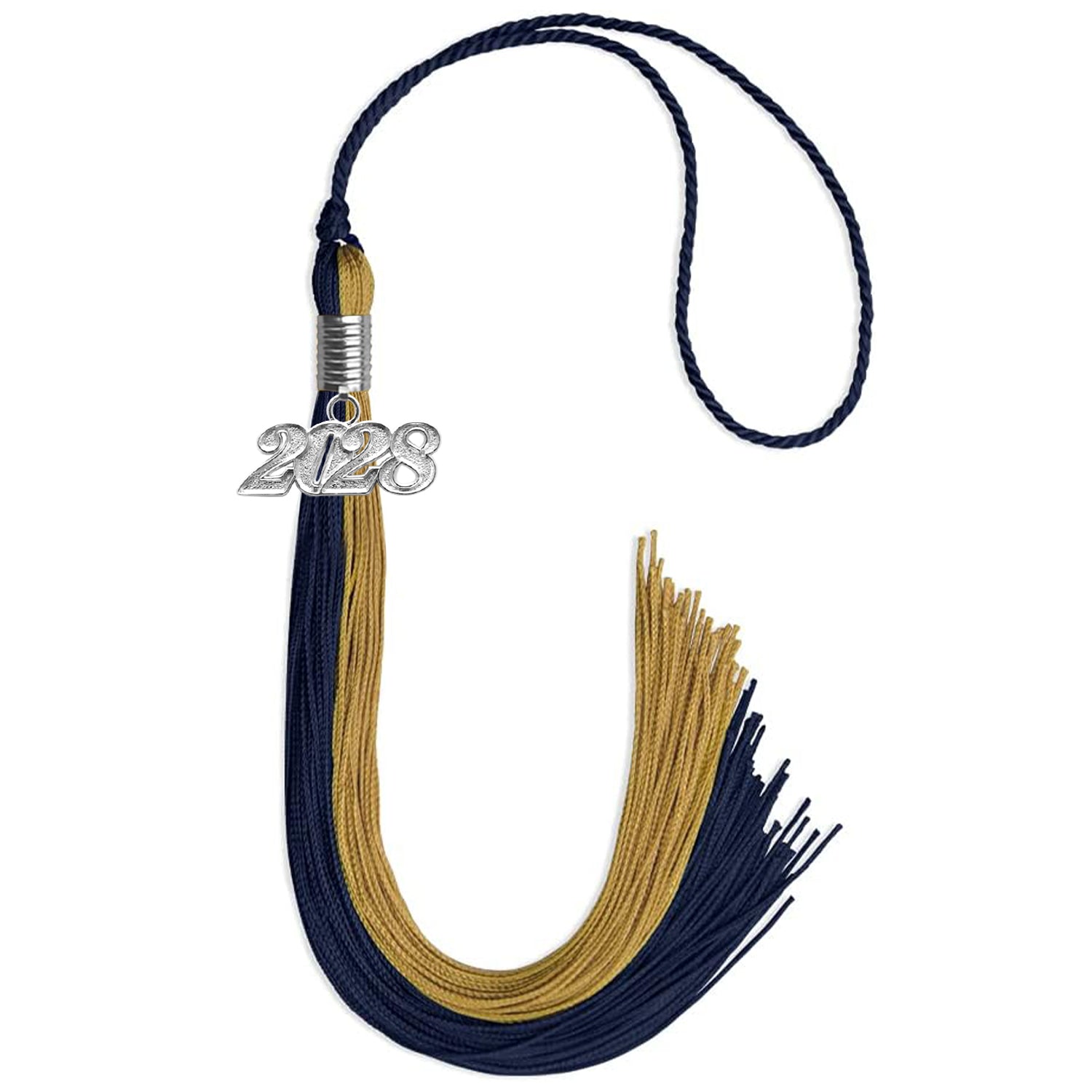 Dark Navy Blue/Antique Gold Graduation Tassel with Silver Date Drop - Endea Graduation