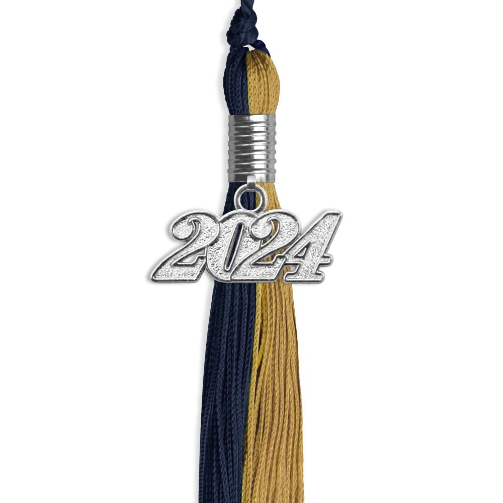 Dark Navy Blue/Antique Gold Graduation Tassel with Silver Date Drop - Endea Graduation