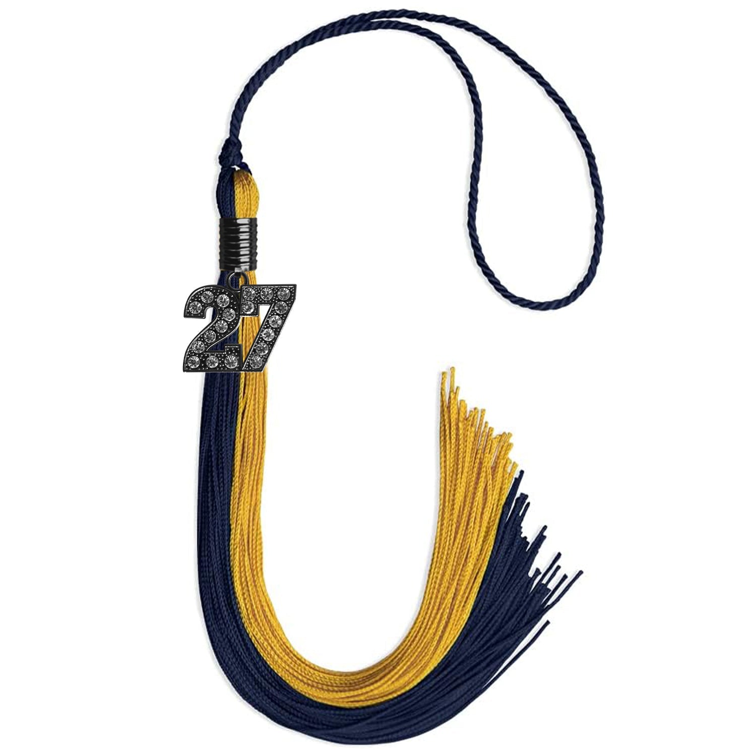 Dark Navy Blue/Bright Gold Graduation Tassel with Black Date Drop - Endea Graduation