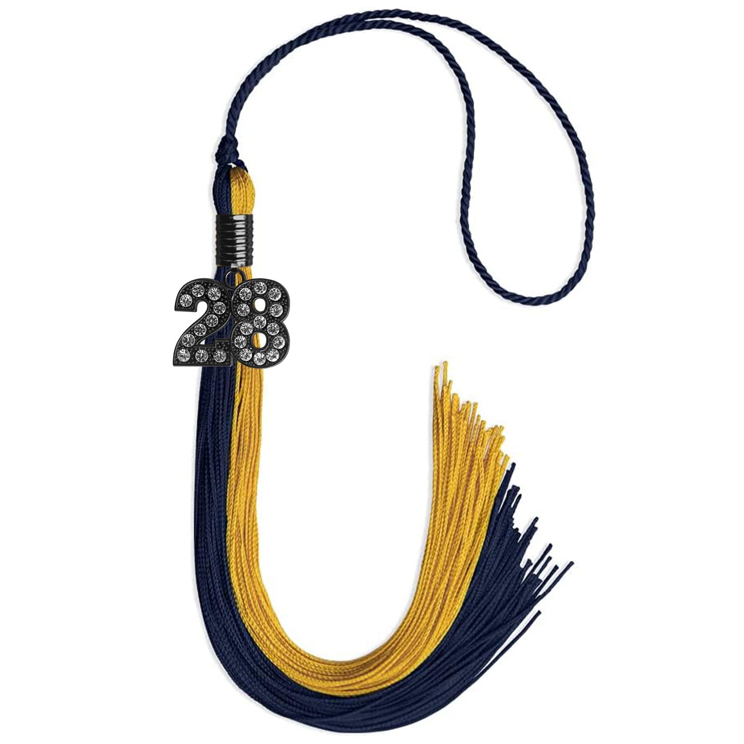 Dark Navy Blue/Bright Gold Graduation Tassel with Black Date Drop - Endea Graduation