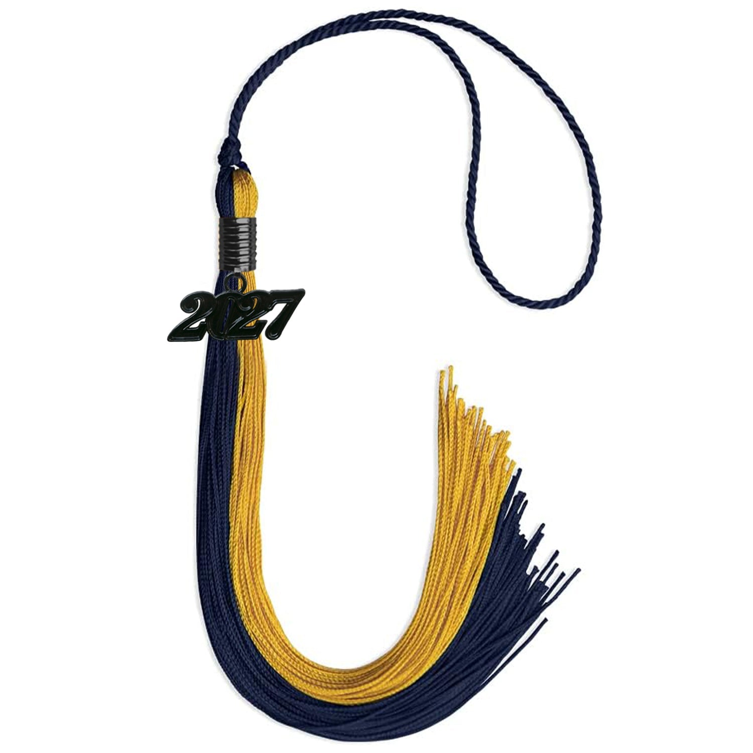 Dark Navy Blue/Bright Gold Graduation Tassel with Black Date Drop - Endea Graduation