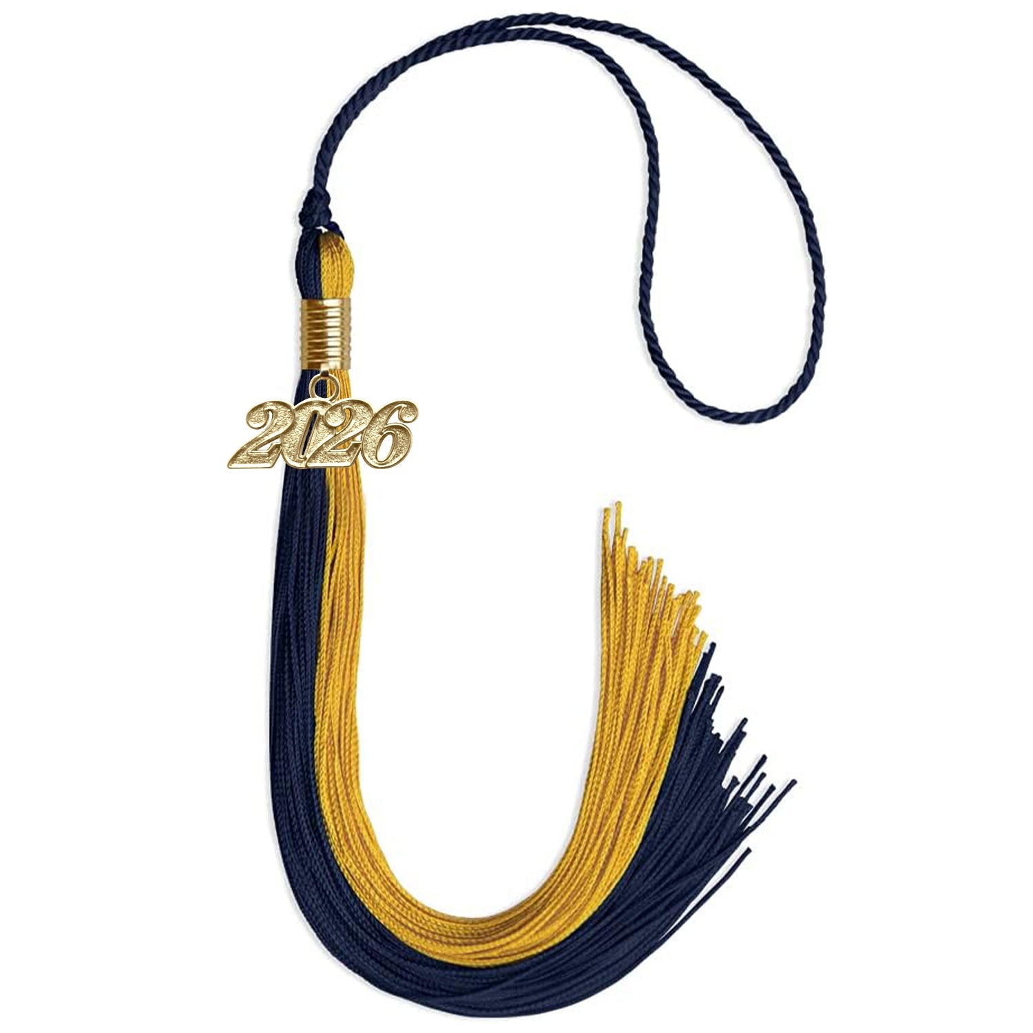 Dark Navy Blue/Bright Gold Graduation Tassel with Gold Date Drop - Endea Graduation