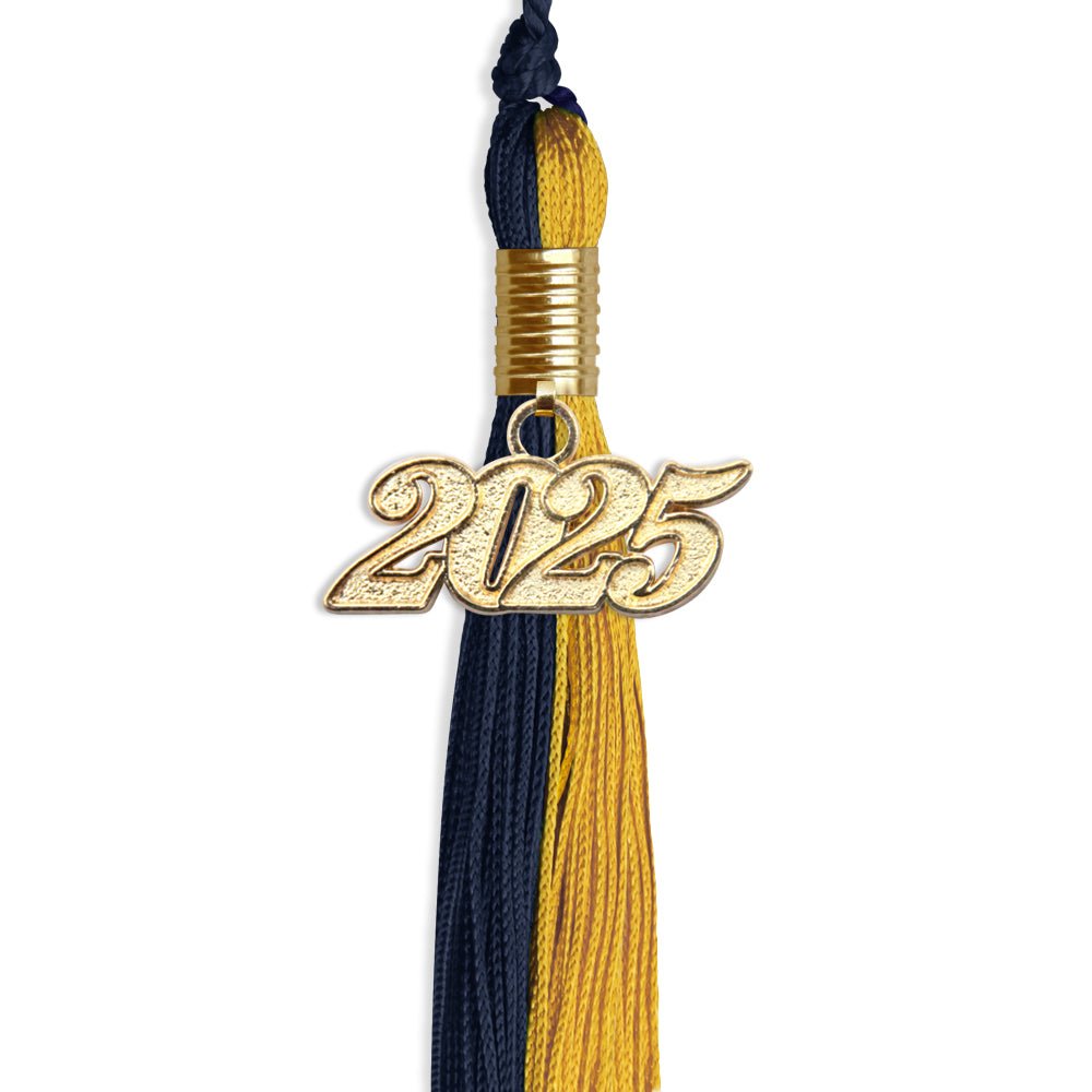 Dark Navy Blue/Bright Gold Graduation Tassel with Gold Date Drop - Endea Graduation